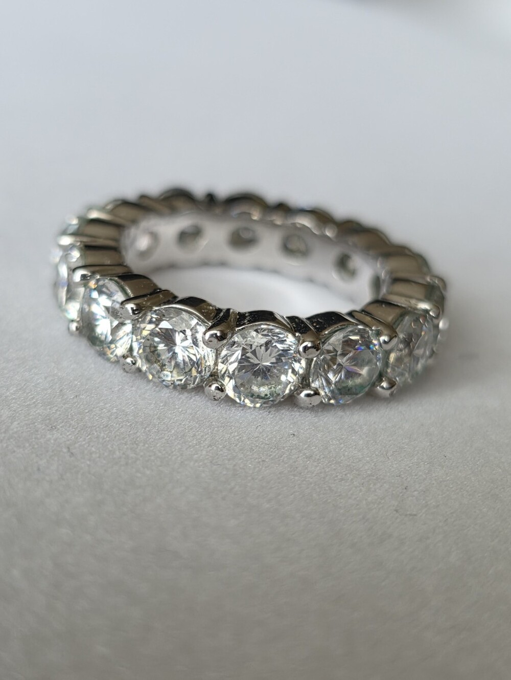 Eternity Band Ring Size 7¼ Silver Tone With Clear Faux Diamonds
